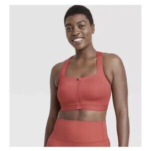 Women's All In Motion 38C Red High Support Sculpt Zip-Front Sports Bra WideStrap